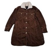 Lucky Brand Long Corduroy Quilted Faux Fur Trucker Jacket Brown Size Medium