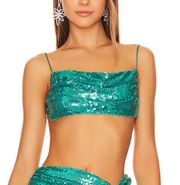 NBD Mermaid Green Sequin Crop Top LARGE Turquoise Tie Back Bandeau Annelise NEW