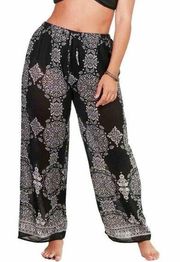 BOOHO Beach Pants Size 12 Black White Patterned Sheer Wide Leg Swim Coverup