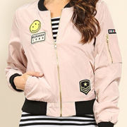 Pink satin patch bomber jacket LOVE TREE Lion Lipstick & kisses Size medium