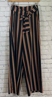 Altar’d  State Navy & Orange Striped  Wide Leg Elastic Back Pants  Women's SZ M