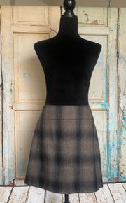 Women’s Brown & Black Plaid Mini Skirt Tweed Wool Lined Size 12