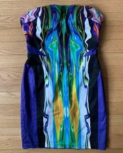 Purple Tie Dye Satin Strapless Mini Dress Size XS