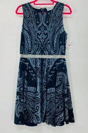 Johnny Was For Love and Liberty Dress Med Blue  Paisley Flare Sleeveless New