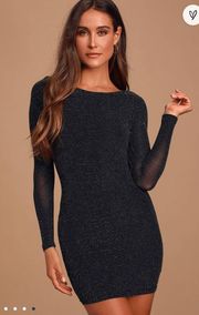 Gift of Love Black and Silver Backless Long Sleeve Bodycon Dress 
