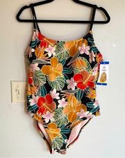 NWT Hurley | Blue Tropical Floral Print One Piece Bathing Suit | Size L