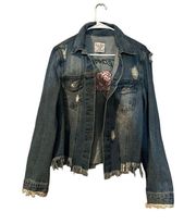 Love Tree Denim Embroidered Dreamers Jean Jacket Distressed Size Large