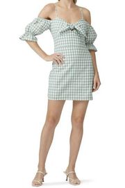 leRumi Mia Green Gingham Print Short Puff Sleeve Bow Front Mini Dress Size L