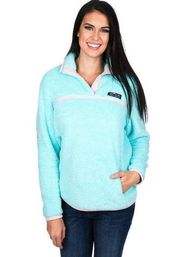 Lauren James Aspen Sherpa Snap Pullover Mint Blue  Pink Trim