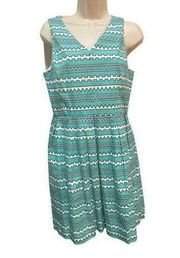 cynthia rowley teal black and white geometric sleeveless 100% cotton size 6 dres