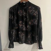 BLUSH NOIR Women’s Black Paisley Sheer Smocked Flowy Blouse Size S