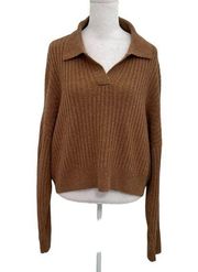 Rag & Bone Merino Wool Blend Ribbed Polo Knit Sweater Camel Brown size Large