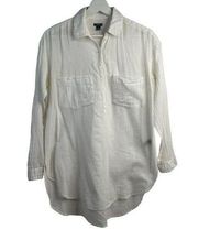 Aerie Oversized Popover Beach Shirt White Textured Collared Top Women’s Size S