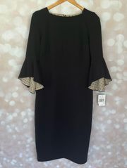 Black & Champagne Dress with Bell Sleeves