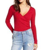 Leith Nordstrom Red Wrap Ribbed Knit Sweater S