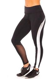 Terez  Black Silver Racer Mesh Yoga Leggings Sz XS