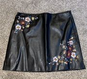 Faux Leather Embroidered Mini Skirt