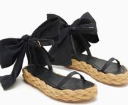 NWT ULLA JOHNSON Clara Bow Black Leather Espadrille Sandals Sz 39