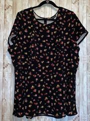 Women's Lane Bryant Lena Peplum Black Floral Blouse Shirt Plus Size 22