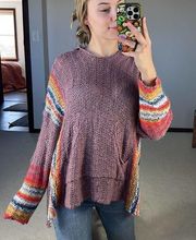 Easel: Oversized Knit Mauve Hoodie Sweater