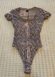 Gray Snakeskin Print Sheer Bodysuit