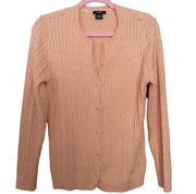 Large Peach Cable Knit Cardigan Button Down Sweater