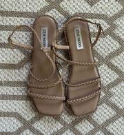 Nude Tan Braided Strappy Square Toe Sandals Size 7.5