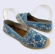 Belina Blue Canvas Fabric Bella Capri Espadrille Loafer Flat 7 $98