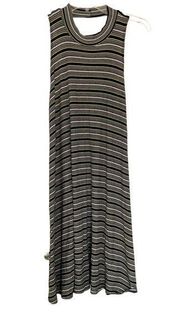 Ginger G Green Black Striped High Neck Jersey Midi Sleeveless Dress Size Medium