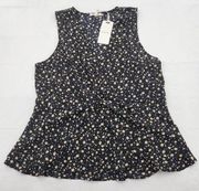 Pleione Womens Deep V-NECK Knot Front Daisy Tank Blouse Black Yellow Size XL