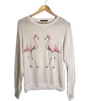 Wild Fox Lightweight Sweatshirt Flamingos Long Sleeve White Pink Size XS EUC