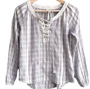 Girl Krazy Peasant Top Blouse Lace-up 100% Cotton Size XS