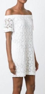 A.L.C. Bolen Lace Dress in White Floral Crochet Off-Shoulder