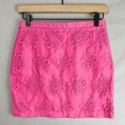 H&M Floral Embroidered Mini Skirt Bright Pink Size 6