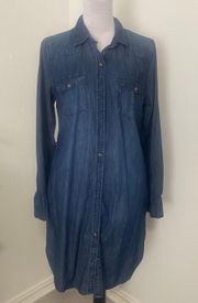 Denim Women’s Button Down Dress Size Medium with Pockets No Belt