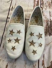 BRASH GOLD STAR WHITE SLIP ONS