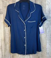 Stars Above Size Medium Navy Blue Button Front Sleep Top with A Pocket