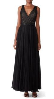 Badgley Mischka Black Embellished Waist Pleated Gown Size 6 US $795
