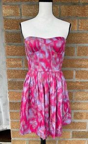 REBECCA TAYLOR PINK MULTI TIE DYE STRAPLESS Dress