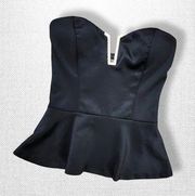 Black Satin Peplum Tube Top, Women’s -SMALL-