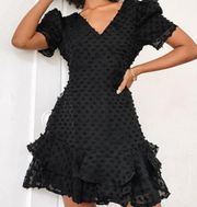 Lulus  Black Puff Sleeve Mini Dress