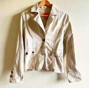 Anthropologie TWILL TWENTY TWO Beige Cotton Pockets Cropped Jean Jacket‎ Size M