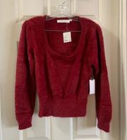 ASTR The Label Red Fuzzy Crop Sweater Top Small