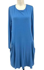 Betabrand Sweatshirt Jersey Travel Long Sleeve Dress Blue Size Medium