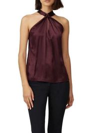 Parker  Deep Purple Dallas Silk Halter Cutout Bow Top