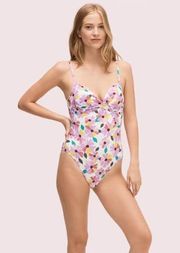 Kate Spade Wallflower Floral Print Draped Molded Cup One Piece Swimsuit