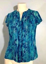 Covington Petite Blouse Blue Snake Print Cap Sleeves Women's XLP