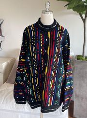 Coogi Multicolor Pattern 3D Knit Unique Vintage Sweater