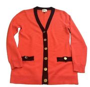 MILLY New York Orange Brown Trim Knit Wool Button Down Cardigan Sweater Small