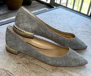 Ann Taylor Quilted Gray Suede Pointed Toe Flats with Pearl Heels Size 7.5 B35
